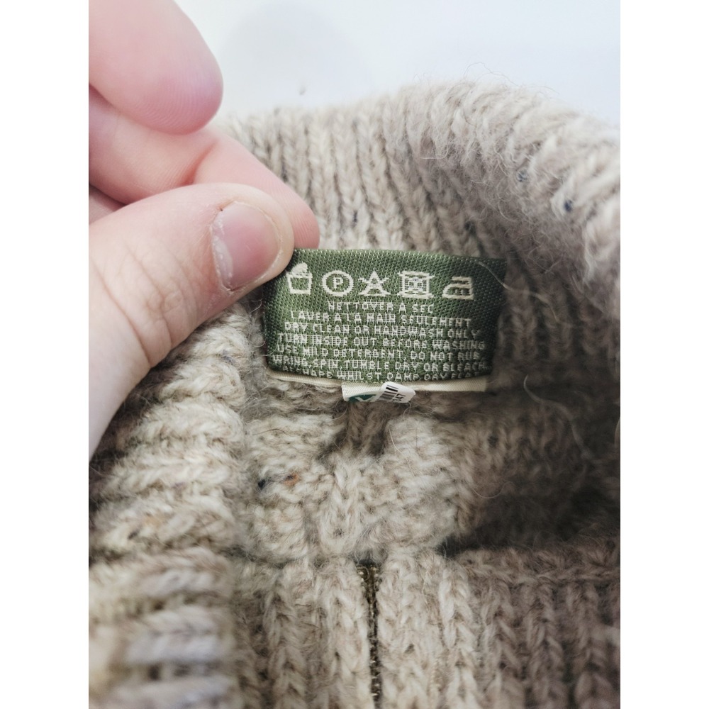 Carraig Donn Sweater Womens XL Beige Cable Knit 100% Wool Sweater Ireland Zip - Picture 7 of 9